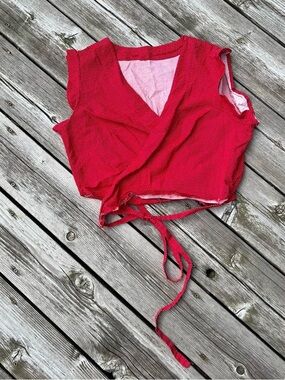 Red Wrap Crop Top with Tie-Front